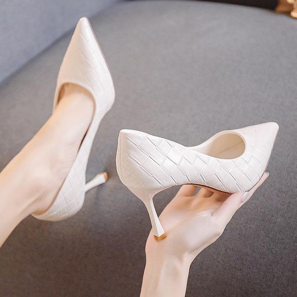 

dress shoes vintage women pointed toe pumps thin high heels 8cm comfortable for office career school ladies sweet small size k0007, Black