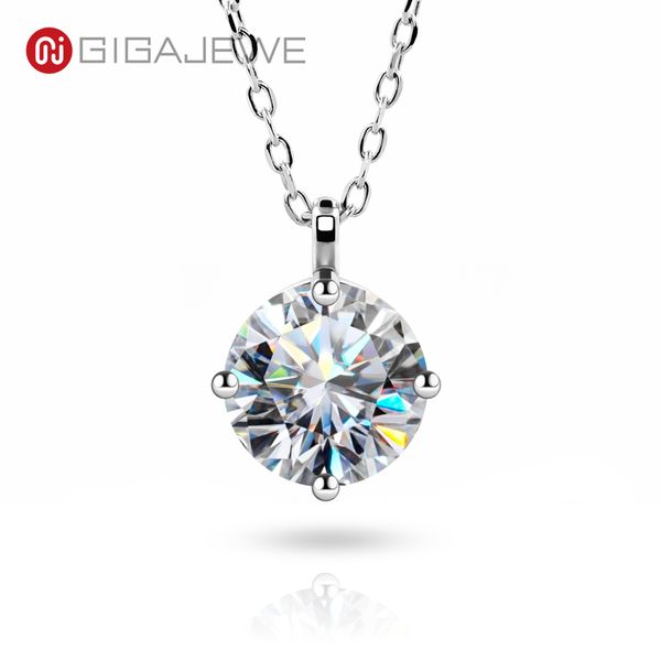 Gigajewe Christmas Pandent 3ct 9mm EF Colar Redonda Colar 18K Branco Banhado Ouro 925 Prata Moissanite Jóias GMSN-030