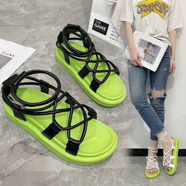 

sandals summer fashion 2021 korean version of the thick-soled cross-lace women, Black