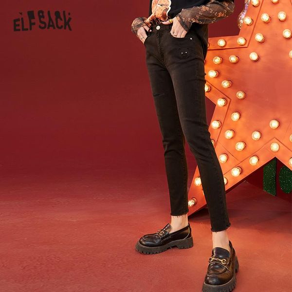 

solid pure high waist minimalist casual pencil jeans women,2021 winter elf korean ladies basic daily denim trousers women's, Blue