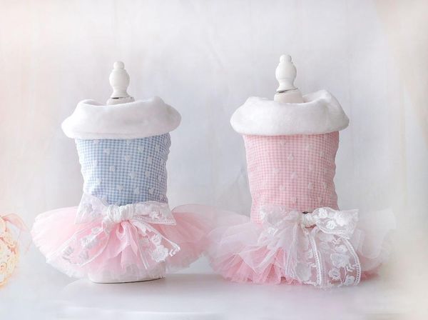 

dog apparel plaid styles two feet warm skirts with fur collar cotton padded autumn and winter dresses for pet