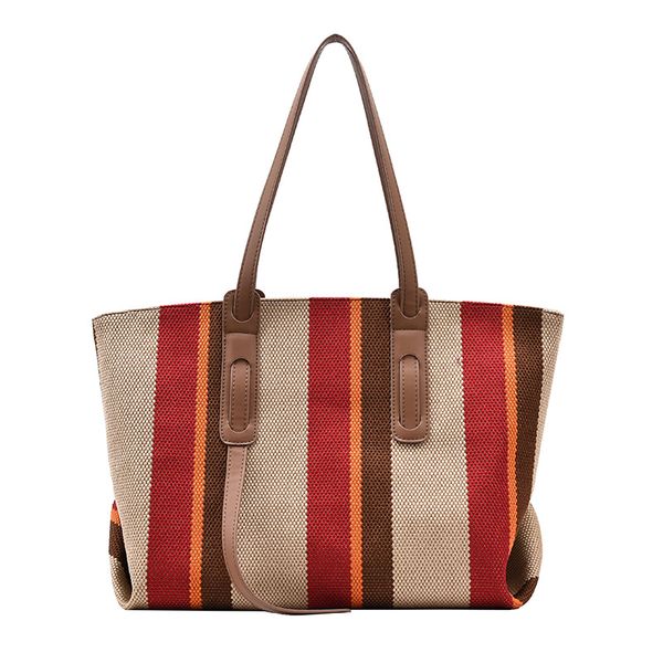 

classic large bags capacity contrast color portable shoulder bag fashion vertical stripe tote bag