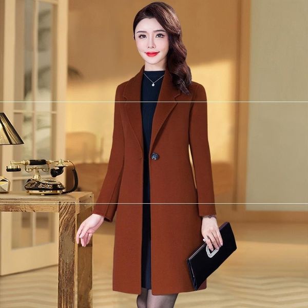 

wool off season double-sided cashmere coat women's woolen medium length 20 new small tweed thickened, Black