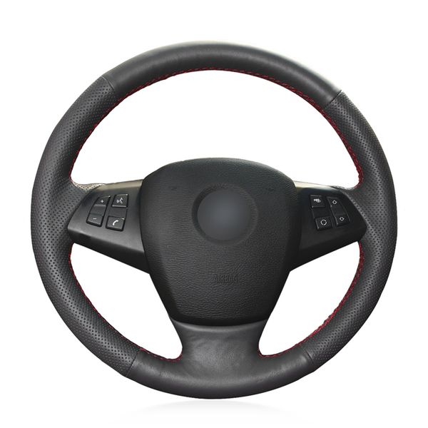 

diy custom black artificial leather steering wheel cover for bmw e70 x5 2008-2013