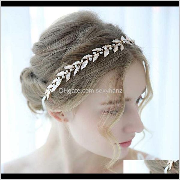 

clips & barrettes drop delivery 2021 golden retro handmade beaded leaves bridal headdress headband bridesmaid wedding accessories hair jewel, Golden;silver