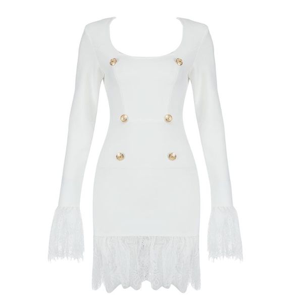 

casual dresses white bandage women bodycon long sleeve lace botton ladies clothes summer autumn mini, Black;gray