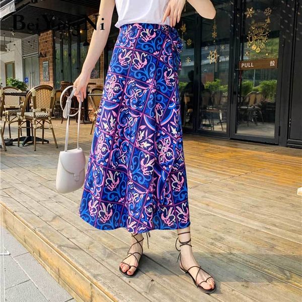 

summer womens one-piece skirts boho beach casual vacation midi skirt print fashion lace-up long high waist faldas 210427, Black