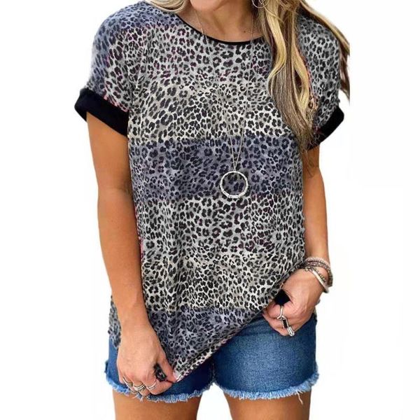 

summer t shirt women leopard print tee streetwear casual short sleeve o-neck oversize fashion ladies plus size women's t-shirt, White