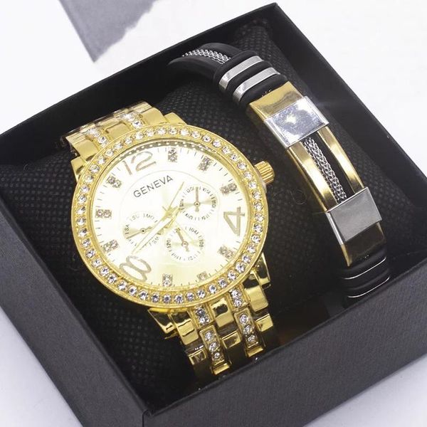 

wristwatches men watch bracelet set luxury gold fashion steel belt mens analog business wrist watches gift box for drop, Slivery;brown