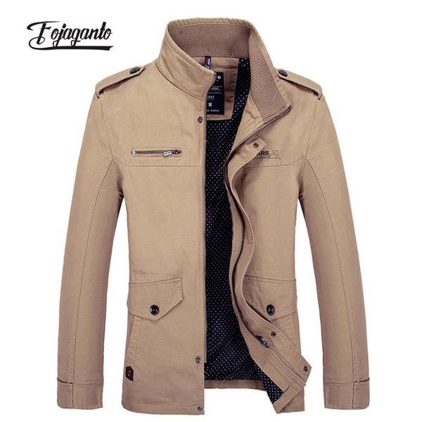 

men's jackets fojaganto pure cotton color jacket autumn printing wash coat casual stand-up collar slim men, Black;brown