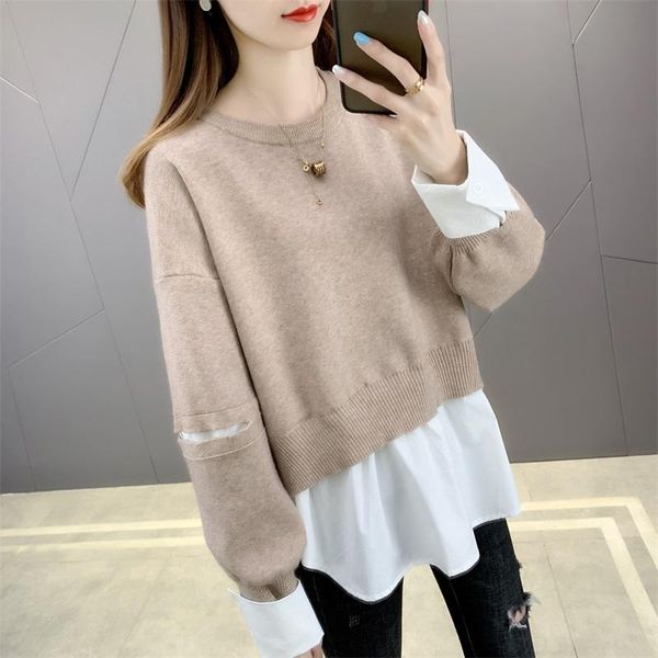 

women's sweaters (west room upstairs 3 ranked no. 1) in the fall of round collar knit long-sleeve fake two piece first ladies' 57, White;black