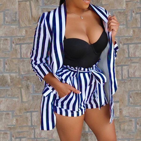 

women's tracksuits 2021 chic long-sleeved blazer, high-waisted and shorts, 2-piece work clothes for women, Gray