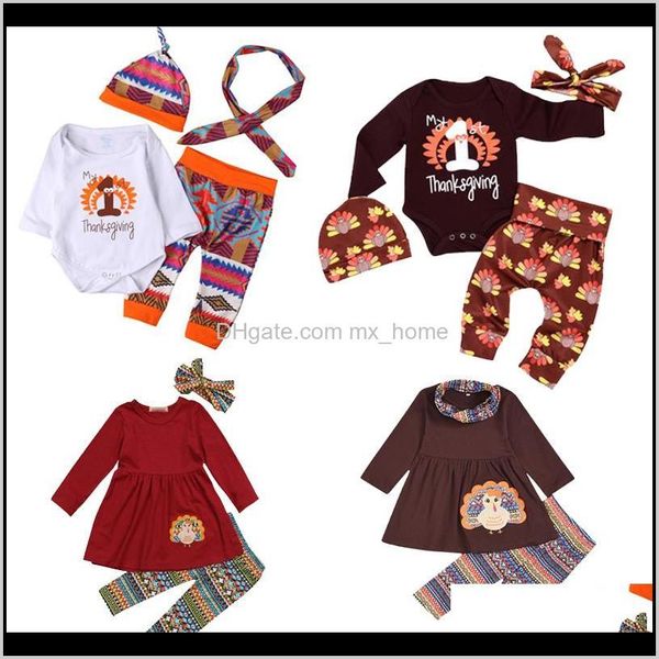 Baby Umstandsabnahme Lieferung 2021 Baby Mädchen Thanksgiving Kleidung Sets 15 Design Langarm Baumwolle Cartoon Türkei Gedruckt Anzug Kinder Kleidung