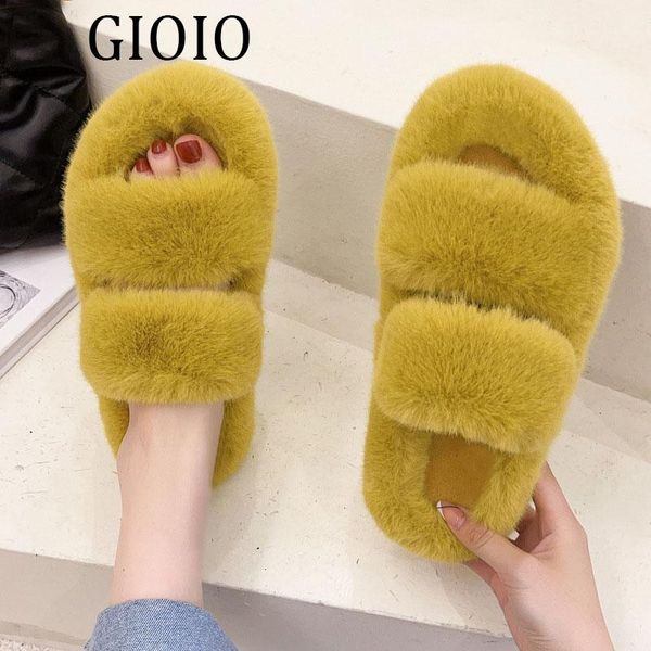 

slippers gioio women slipper winter snow leather real wool for warm fashion ladies shoes home indoor leisure plush colorful, Black