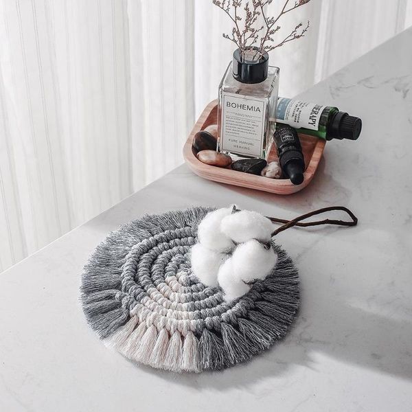 

mats & pads cotton braid handmade macrame cup cushion bohemia style non-slip mat heat insulation table coffee