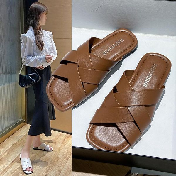 

slippers beige heeled sandals rubber shoes woman 2021 loafers low fur flip flops luxury slides square toe black hawaiian soft su