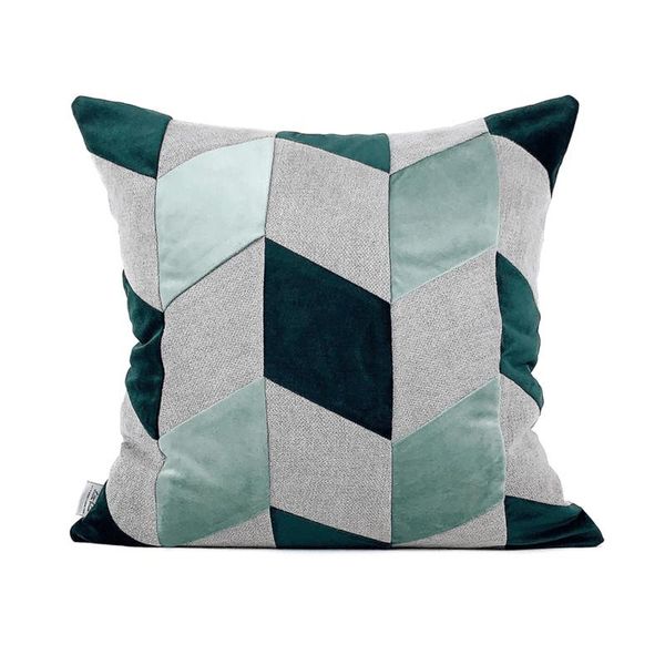 

cushion/decorative pillow dunxdeco big square scushion cover decorative case modern nordic green gray geometric patchwork sofa chair coussin