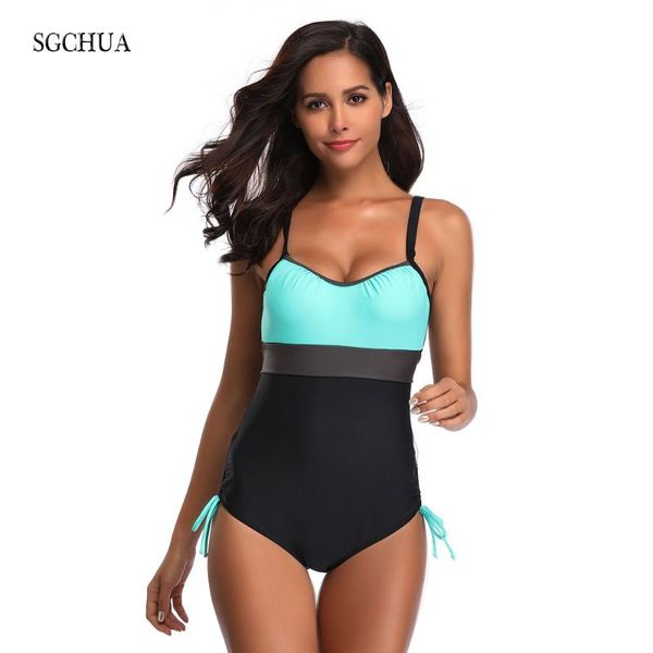 

plus size 5xl one piece swimsuit women belt bow pleated swimwear colorblock patchwork monokini bathing suit one-piece suits