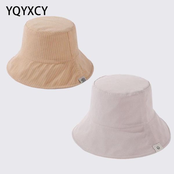 

wide brim hats yqyxcy double sided bucket hat women striped spring summer sun casual korean flat fisherman cap cloth label sunshade, Blue;gray