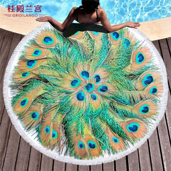 

towel gridilango peacock birds feathers microfiber round beach towels with tassels for adults kid bath yoga mat150x150cm