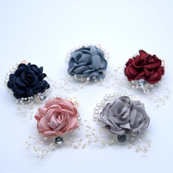 Dekorative Blumen Kränze Brautjungfer Handgelenk Corsage Künstliche Braut Schwestern Hand Rose Perlenarmband Bridel Geschenke für Hochzeit Party Dekor