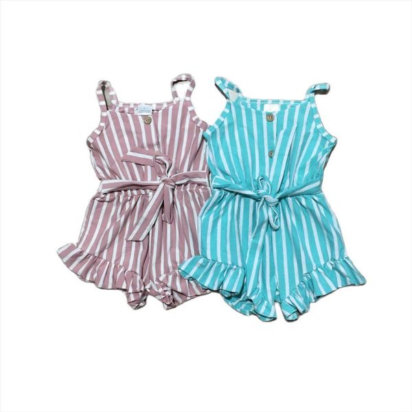 

girls milk silk halter stripe mustard dusty pink ruffle summer cotton baby kids one piece garment suit jumpsuit clothes ruffles, White