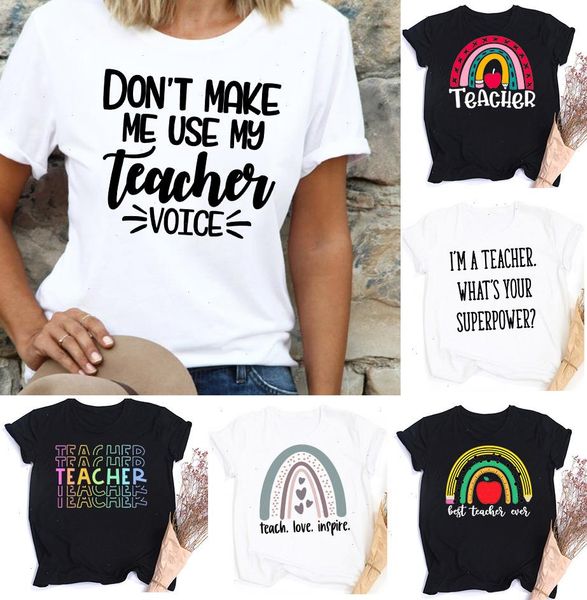 

teachers superpower teacher life t-shirt tee short sleeve harajuku graphic tees women o-neck casual t shirt camisetas mujer fashion, White