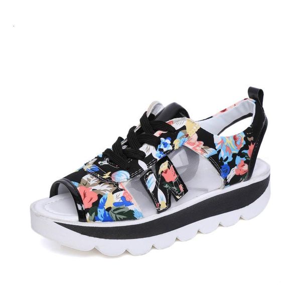 

dress shoes drop 2021 summer platform women sandals open toe wedge thick bottom casual woman lace up breathable mesh, Black