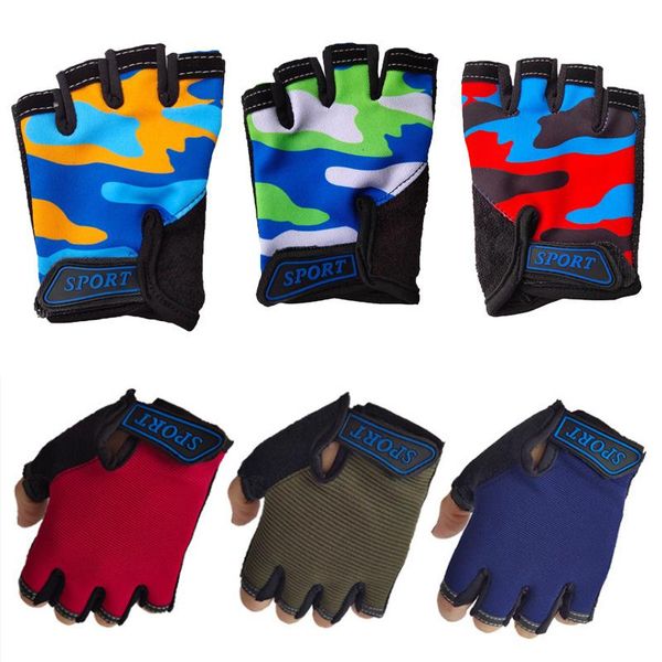 

cycling gloves children half finger bicycle elastic non-slip child kid bike outdoor riding camouflage equipment, Black