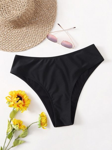 

plus high waisted bikini panty m48y#, Black
