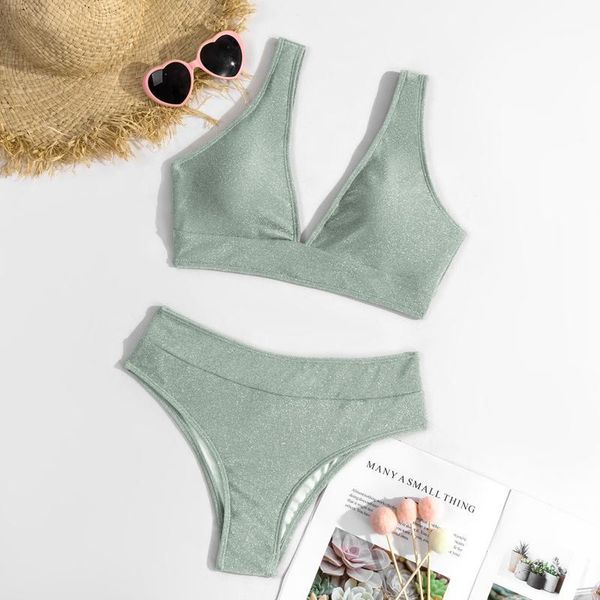 

bikini women 2021 v neck swimsuit push up swimwear two piece set solid bather bathing suit swim female women's, White;black