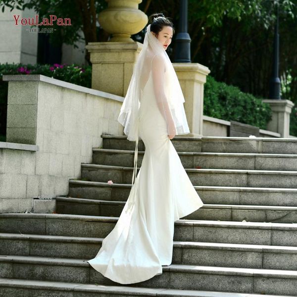 

bridal veils youlapan v91 star yarn embroidered tulle champagne with comb double layer pearls wedding color veil, Black