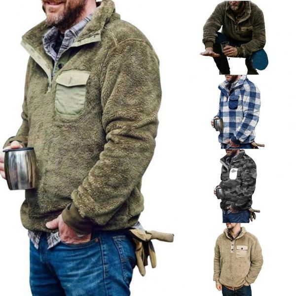 

men's hoodies & sweatshirts 2021 turn-down collar fluffy pullover long sleeve autumn winter thicken plush men sweatshirt outerwear, Black