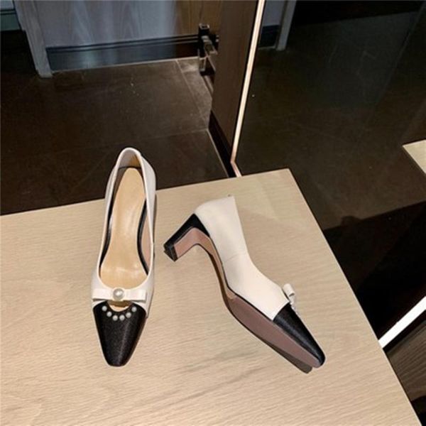 

dress shoes genuine leather women's arrival pumps butterfly-knot square toes high heels chunky for women, Black