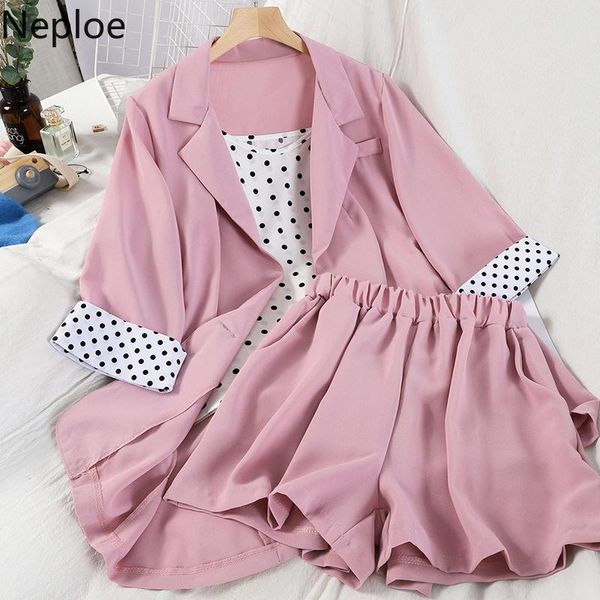 

two piece dress neploe korena causal 3 set women blazer coat + polka dot basic tanks stretch high wiast wide leg shorts 2021 4a963, White