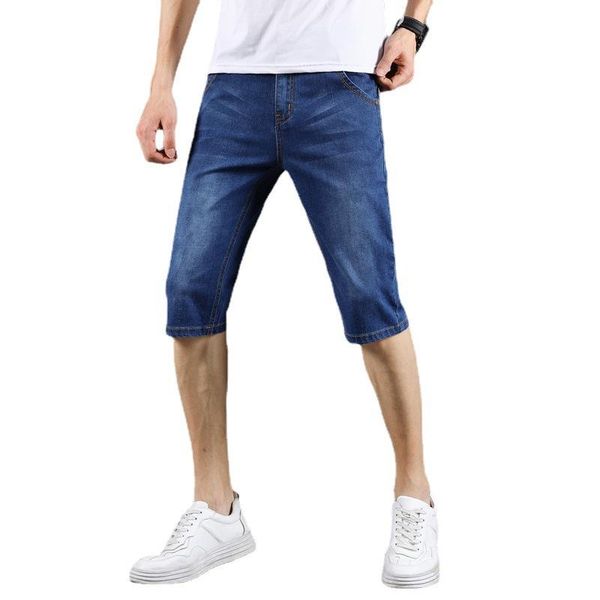 

men's shorts denim summer stretch lightweight breathable trend sports straight cropped pants, White;black