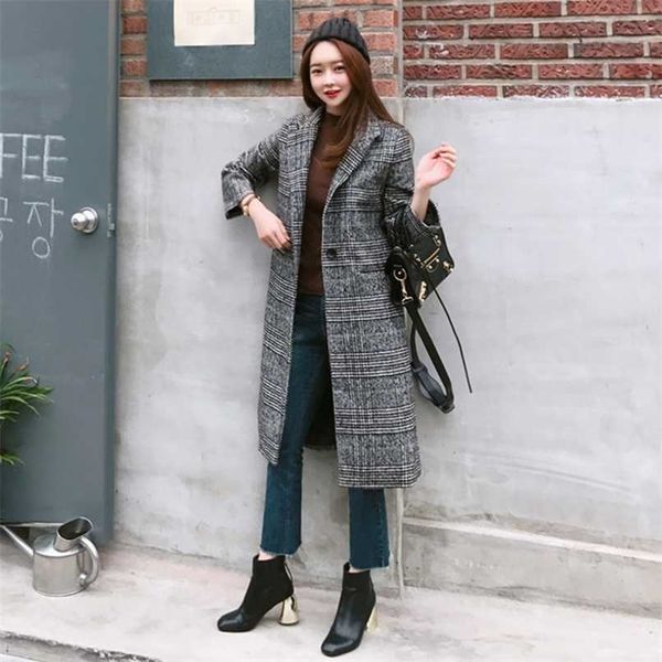 Frühling Herbst frauen Wolle Plaid Mantel Mode Lange Woolen Mantel Dünne Art Weibliche Winter Wolle Jacken Weibliche Outwear 211130