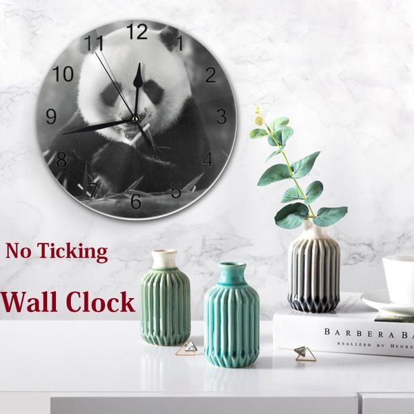

wall clocks cute panda 25cm round decor numeral digital dial mute silent non-ticking battery operated kitchen