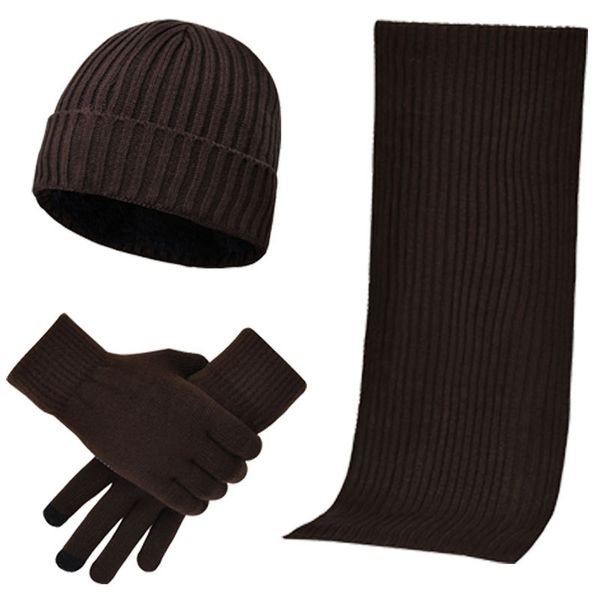 

men's wool sets is thickened to keep warm outdoors three set of knitted scarf hat gloves, Blue;gray