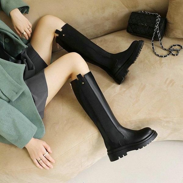 

boots zawsthia solid plain black demonia elastic band thick sole platform womens winter knee high riding small size 33