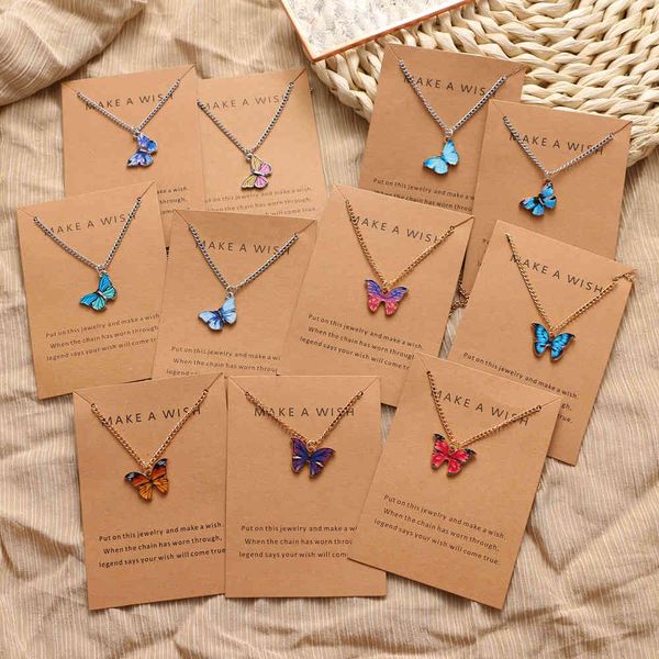 

wholesale trendy gold plated multicolor butterfly pendant necklace for women jewelry, Silver