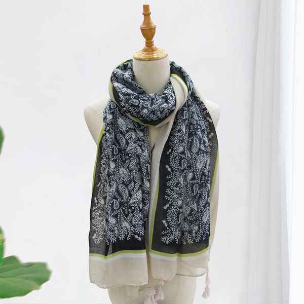 

scarves bpp woman's scarf female retro original wild fashion ethnic style batik autumn and winter cotton linen printed, Blue;gray