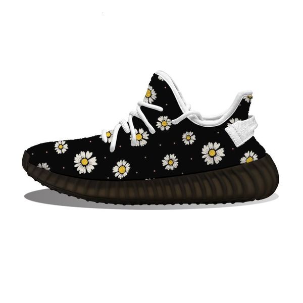 

diy custom pretty white daisy on black background running shoes mh printed mens womens trainers outdoor sports sneakers