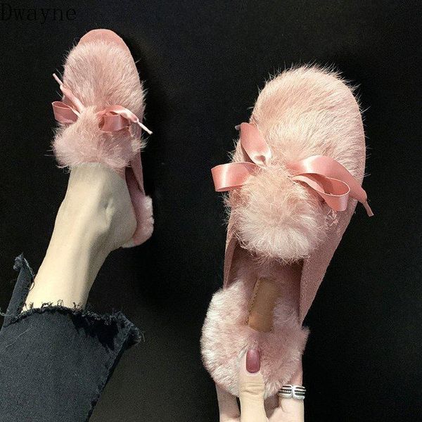 

slippers 2021 autumn and winter fashion tide wearing a bow wild baotou half women, Black