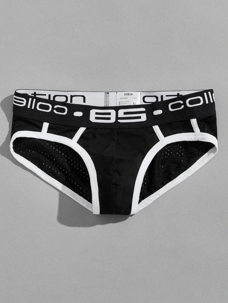 

men letter tape contrast binding brief g9fq#, Black;brown