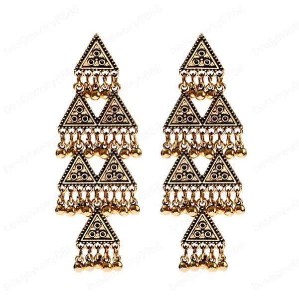 

ethnic gold carved triangle ladies dangle earring bijoux vintage bohemia tibetan round alloy tassel earrings tribe indian jewelry, Silver