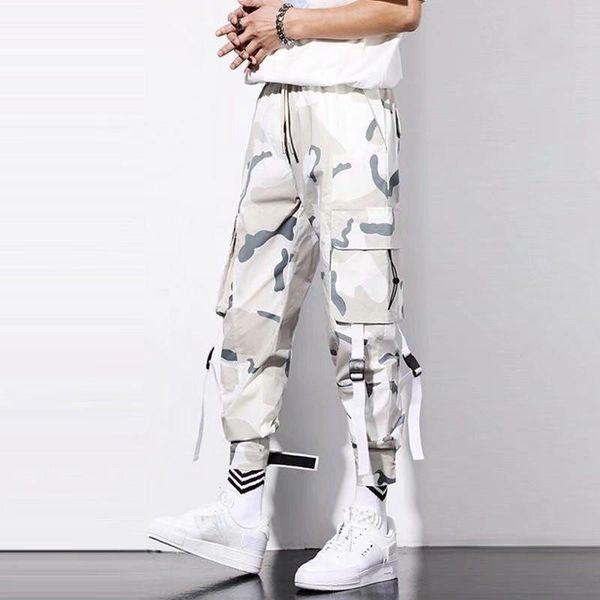 

men's pants summer style big pocket overalls trend function wind streamer handsome loose wild hip-hop camouflage men, Black