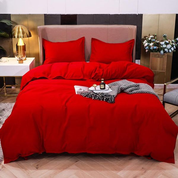 

bedding sets red polyester set twin full  king duvet cover flat bed sheet pillowcase linen bedroom bedclothes solid color