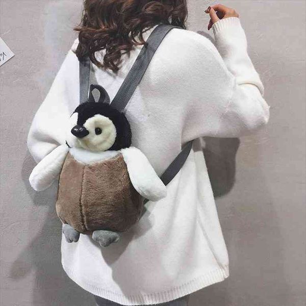 

cute penguin plush backpack for girls khaki shoulder bag birthday soft small