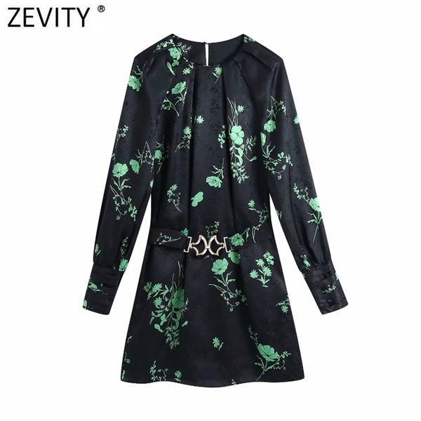 Mulheres Vintage Plisss O Pescoço Folhas Verdes Impressão Preto Cetim Mini Vestido Feminino Chic Sashes Kimono Party Vestido DS5046 210420